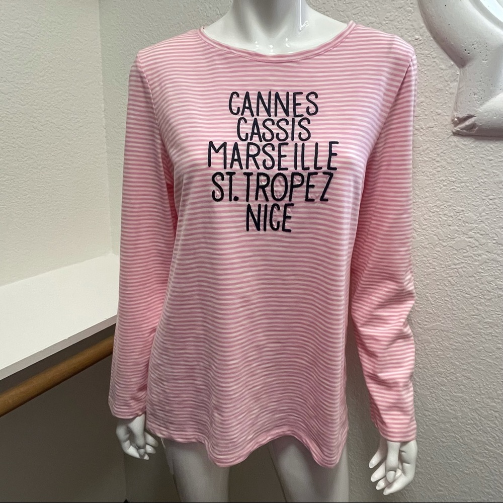 TALBOTS FRANCE DESTINATION STRIPE COTTON TOP Sz L - Picture 2 of 8